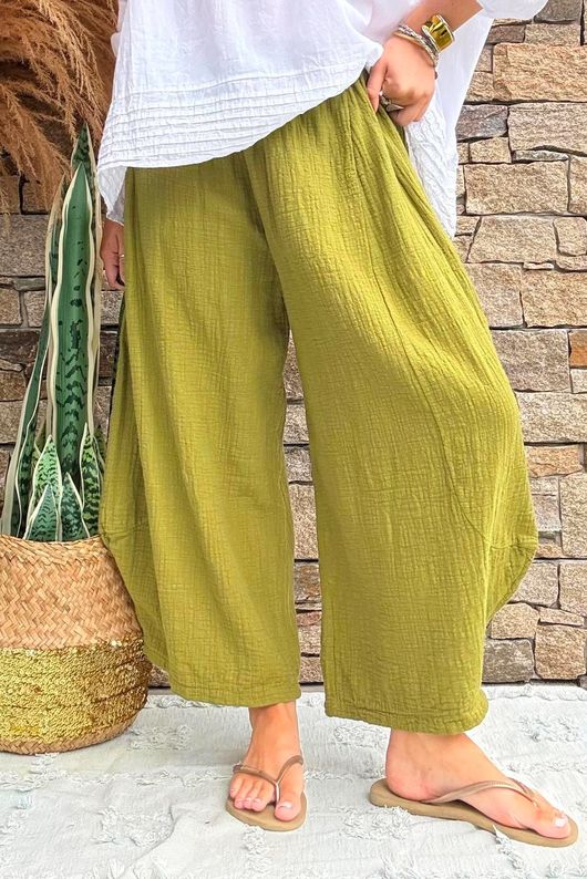 Annie Cushion Cotton Barrel Culotte Pant Olive